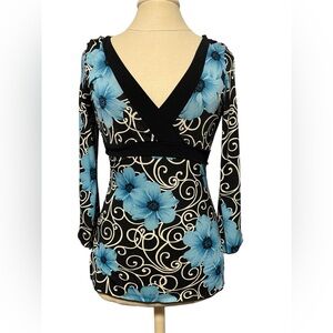 Y2K Moa Moa Fairycore Babydoll V-Neckline Blue Floral Bell Sleeves Top Small